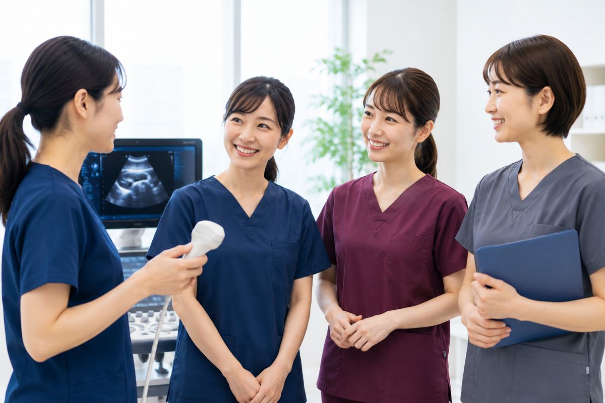 検査体制について話し合う技師たち
